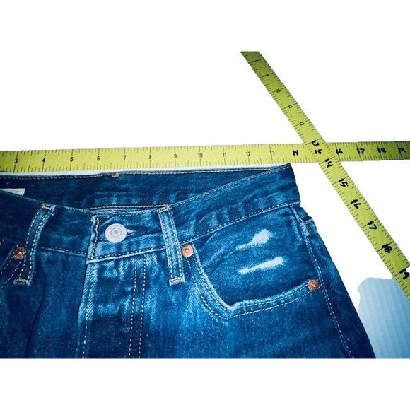 Levis 501 Jeans Womens 24x30 Fits 27x30 Blue Premium Button Fly Distressed Big E - Picture 7 of 16